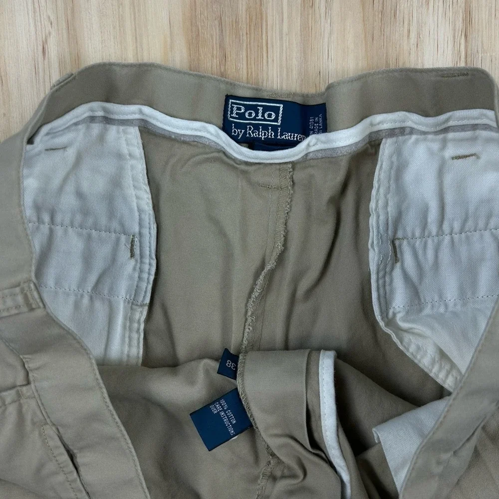 Polo‎ Ralph Lauren Shorts Mens Size 38 GI Fit Drill Khaki Chinos Flat Front Tan